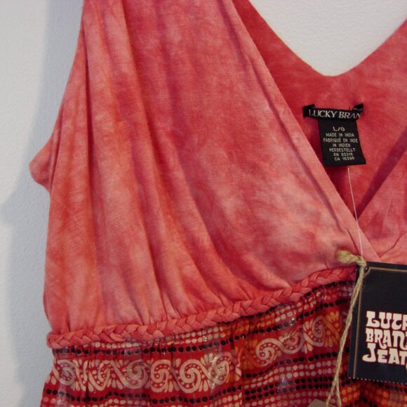 Lucky Brand Babydoll Top Boho Sleeveless V-neck Pink Red Orange NEW NWT Large - Picture 5 of 12
